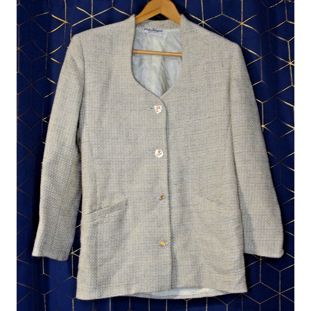 Vintage Salvatore Ferragamo Tweed and Silk Blazer Italy size 10 EUC